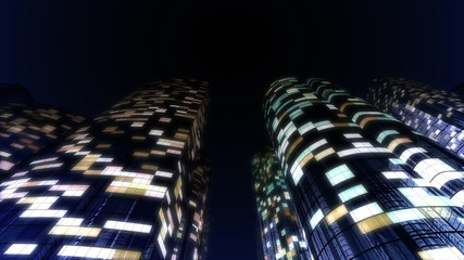 Fototapeta premium Modern Skyscraper Buildings office City Lights night 3D illustration images 