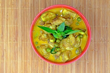 Authentic Thai green curry with pork ribs and Thai eggplants.