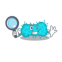 Smart Detective of bacteria prokaryote mascot design style with tools