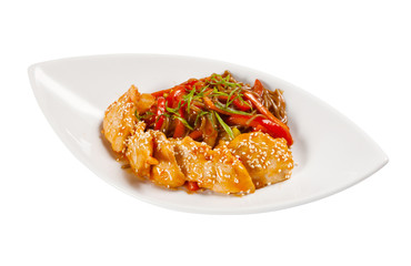 Dish of fish and vegetables