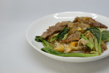 noodle Thai style Stir fried flat noodle and pork with preserved soy bean paste