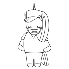 Cute cartoon unicorn doctor with surgical mask illustration isolated on white background