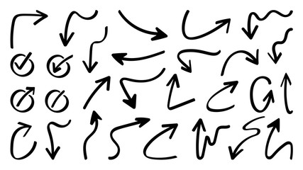 Hand drawn arrows design vector icons set.