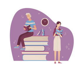 Happy people relaxing with book illustration