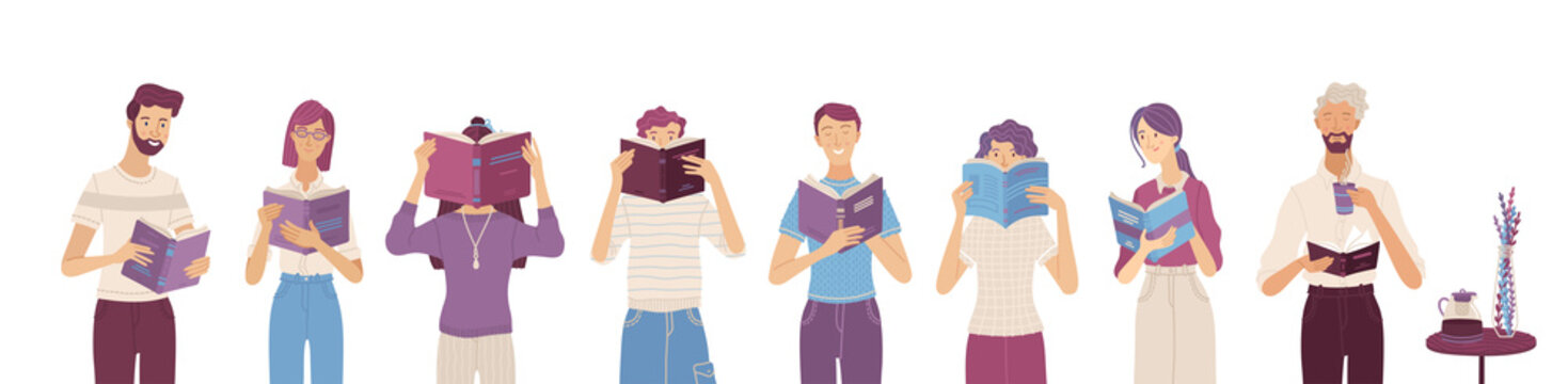 People reading books composition in flat style