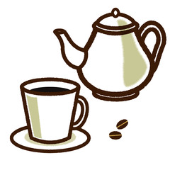 コーヒーとポットのイラスト
