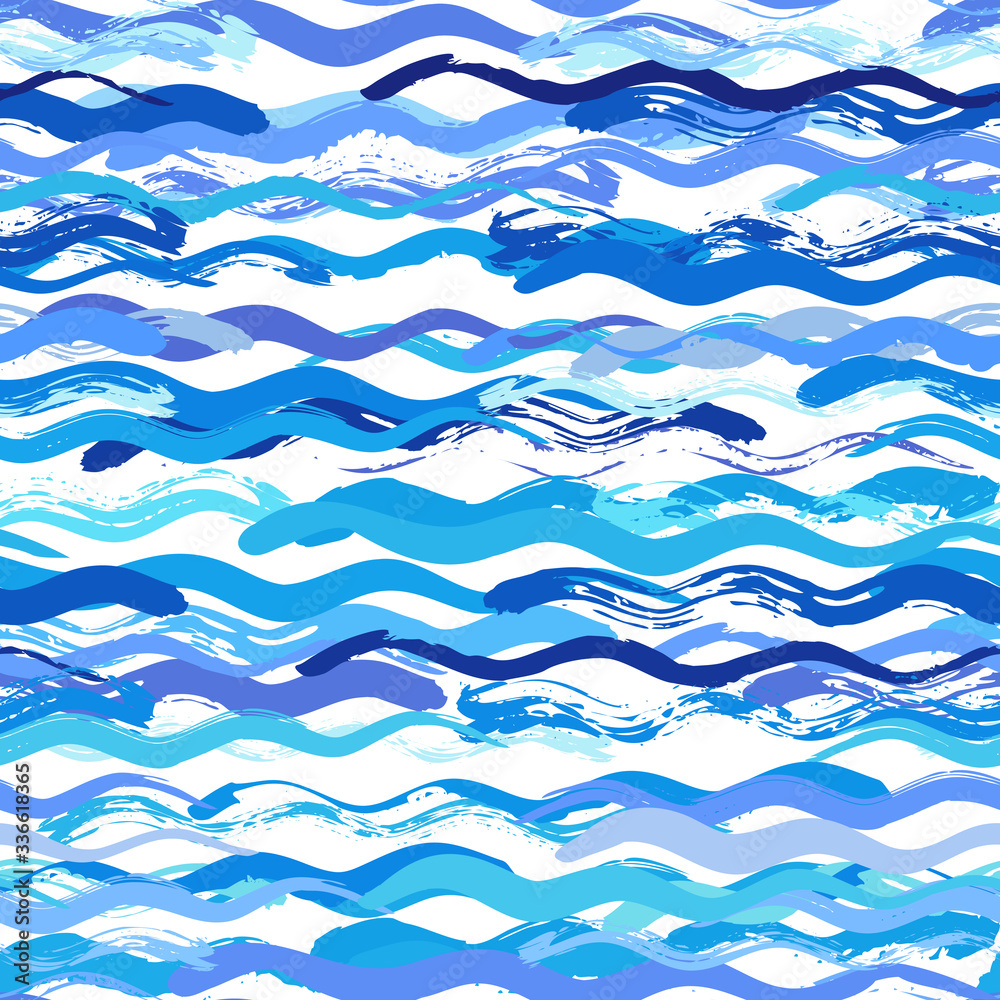 Aufkleber Blue pattern and hand draw in marine style.