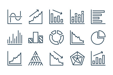Graph and Chart line icons. Diagram and Analytics Report vector icon set.