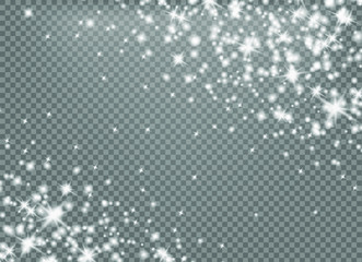 Falling stars effect on checkered background.Gold and silver glittering stars in a white cloud of dust.Sparkling magical stardust  particles.Explosion in the universe.