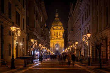 Fototapeta na wymiar Christmas Fair in Budapest. From Advent to New Year the square in front of the Basilica