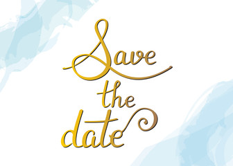 Save the date, vector wedding or birthday invitation card, a design template suitable for hot foil stamping, with elegant lettering and watercolor brushstrokes
