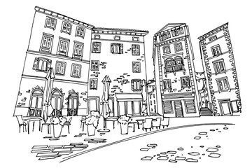 Vector sketch of architecture of Rovinj, Croatia. © phant