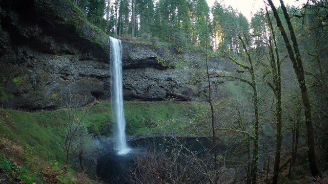 Static Wide Shot Of South Falls In Silver Falls State Park, Oregon, USA