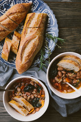 cozy  autumn meal of homemade autumn harvest soup served with fresh bread