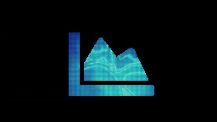 The symbol chart area is assembled from small balls. Then it shimmers with blue. It crumbles and disappears. In - Out loop. Alpha channel Premultiplied - Matted with color black
