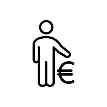 recommend clip art: Icono plano lineal hombre de pie con símbolo euro en color negro