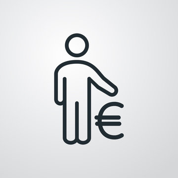 recommend clip art: Icono plano lineal hombre de pie con símbolo euro en fondo gris