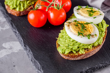 tasty and nutritious avocado sandwich and boiled egg