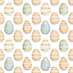 Easter pattern in watercolor style. Beautiful seamless pattern with easter. Can be used for printed products: wallpaper, wrapping paper, napkins, cards, stickers, printing on fabrics.