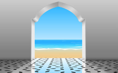 door of the white house on the beach in the summer