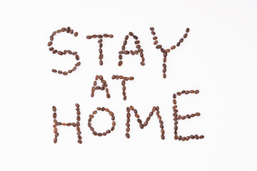 コーヒー豆を並べて書いたSTAY AT HOME