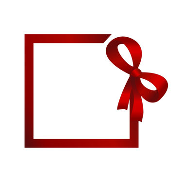 Vector frame with gift red bow and ribbon. Holiday decorations. Vector empty Sale design template. Vector image.