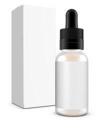 Realistic 3D Eye Dropper Bottle with Box Mock Up Template on White Background.3D Rendering,3D Illustration.Copy Space
