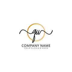 QU initial Handwriting logo vector template