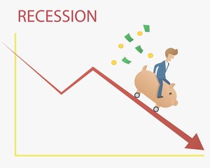 Businessmen are flowing down the red arrow,Loss business,symbol of bankruptcy,failure, recession, crisis and financial losses on stock exchange market,risk investment,economic down turn.
