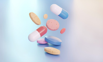 Drugs and vitamin supplements fell on the floor. Medical background
