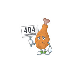 Sad face of fried chicken cartoon character raised up 404 boards