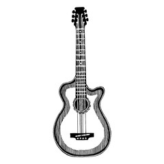 Obraz premium Acoustic vector guitar. Emblem for musical school, festival. Heavy metal, rock, jazz.
