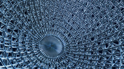 Metal frame of a sphere made of iron rods close-up.