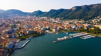 Fototapeta na wymiar Panoramic view from the drone on the city Como. Italy