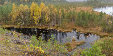 Autumn fishing in Karelia, nature and landscapes of Karelia. Beautiful panorama.

