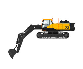 Digger hydraulic excavator with dipper isolated on white background, vector illustration