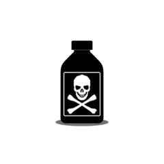 Poison bottle icon. Danger sign on bottle, acid flask symbol, glyph style on white background