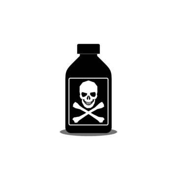 Poison bottle icon. Danger sign on bottle, acid flask symbol, glyph style on white background