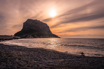 Monemvasia, the medieval castle town located on a small island off the east coast of the Peloponnese.