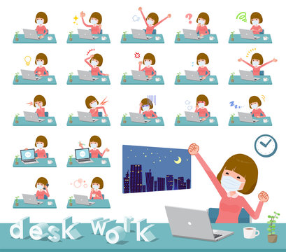 flat type mask pink blouse women_desk work
