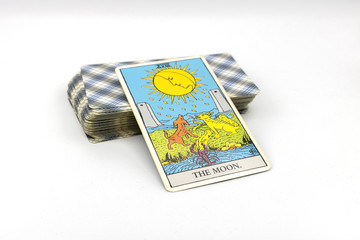 illustrative editorial Rider Waite tarot cards "The Moon" 
