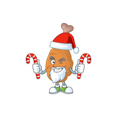 Fried chicken humble Santa Cartoon character having candies