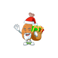 Santa fried chicken Cartoon character design with sacks of gifts