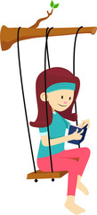 Young woman read book on a swing
