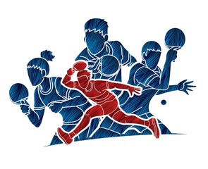 Group of Ping Pong players, Table Tennis players action cartoon sport graphic vector.