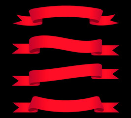 Set of red ribbon banners.