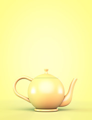Yellow teapot on a yellow background. With copyspace.