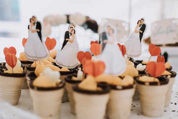 elegant wedding cake waffles with vintage bride and groom sign