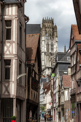 Reims in the North of France in late spring with historical buildings
