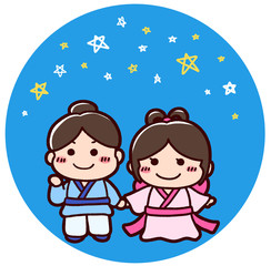 七夕　織姫　彦星　イラストカット
